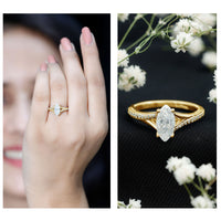 Marquise Cut Moissanite Solitaire Engagement Ring with Split Shank