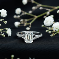 Emerald Cut Moissanite Solitaire Engagement Ring with Split Shank