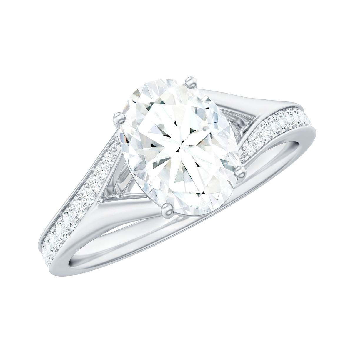 6x8mm Oval Cut Moissanite Solitaire Engagement Ring with Split Shank
