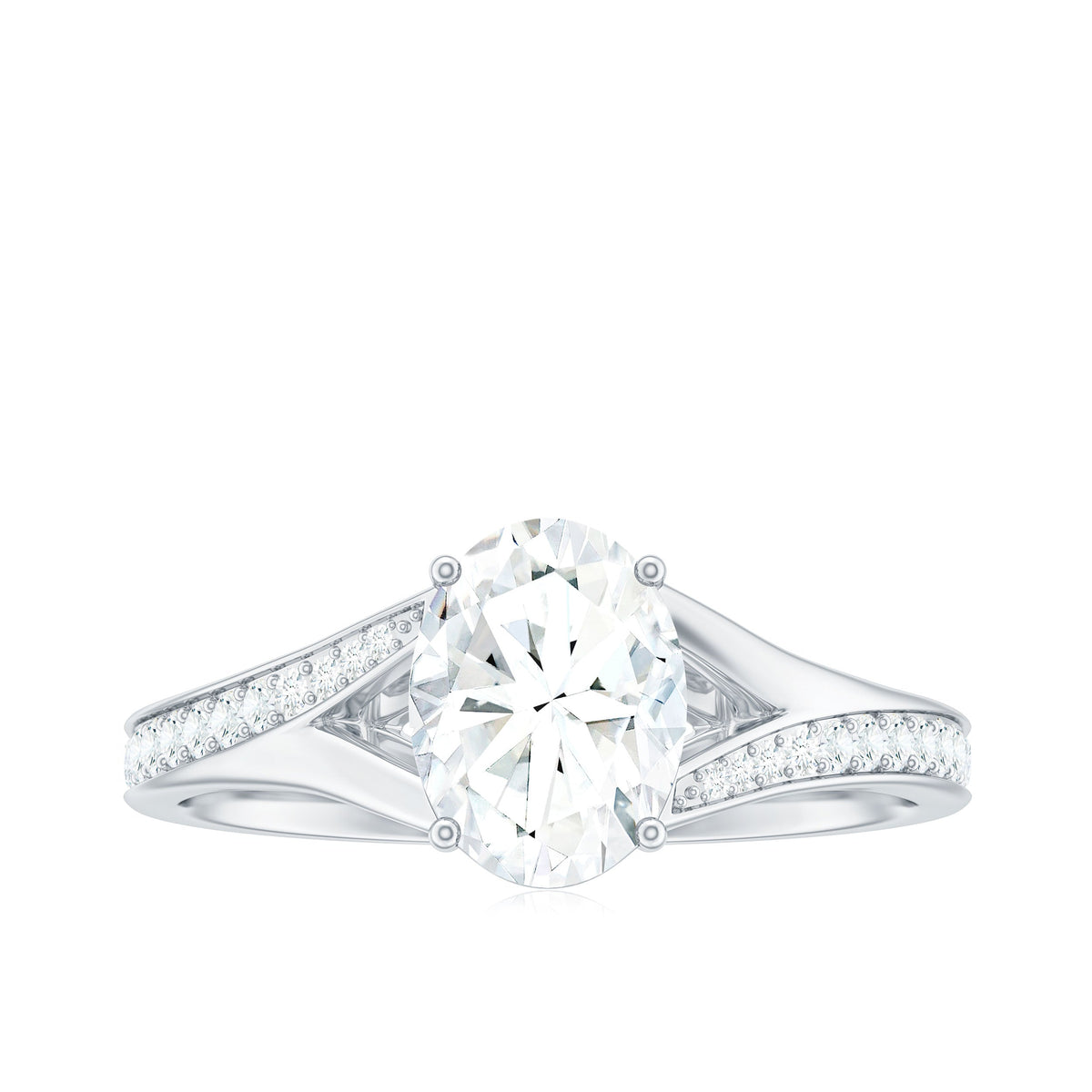 6x8mm Oval Cut Moissanite Solitaire Engagement Ring with Split Shank