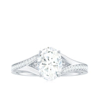 6x8mm Oval Cut Moissanite Solitaire Engagement Ring with Split Shank