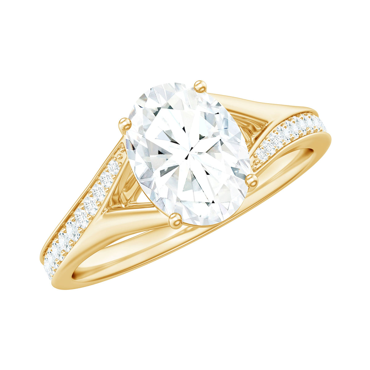 6x8mm Oval Cut Moissanite Solitaire Engagement Ring with Split Shank