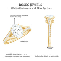 6x8mm Oval Cut Moissanite Solitaire Engagement Ring with Split Shank