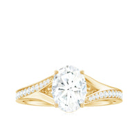 6x8mm Oval Cut Moissanite Solitaire Engagement Ring with Split Shank