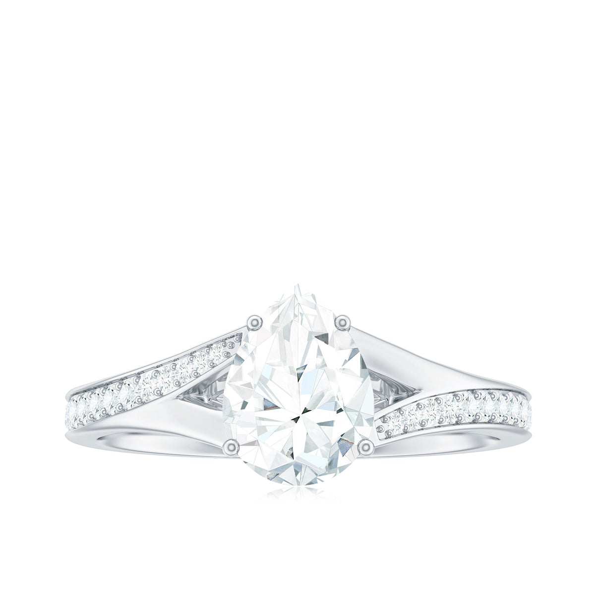 6X8mm Pear Cut Moissanite Solitaire Engagement Ring with Split Shank