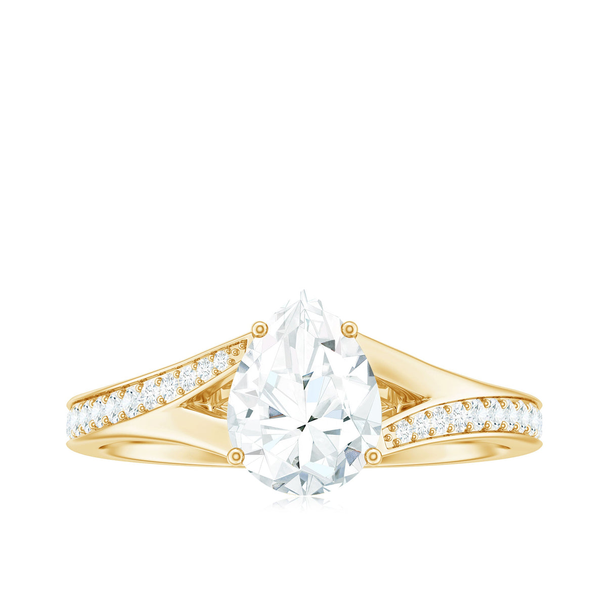 6X8mm Pear Cut Moissanite Solitaire Engagement Ring with Split Shank