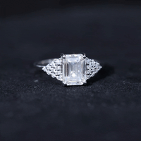 Certified Moissanite Emerald Cut Engagement Ring with Cluster Stones