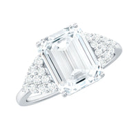 Certified Moissanite Emerald Cut Engagement Ring with Cluster Stones