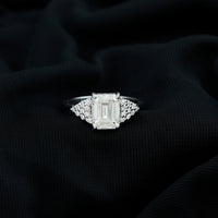 Certified Moissanite Emerald Cut Engagement Ring with Cluster Stones