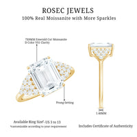 Certified Moissanite Emerald Cut Engagement Ring with Cluster Stones