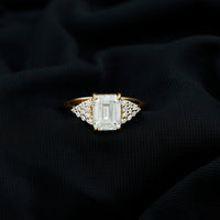 Certified Moissanite Emerald Cut Engagement Ring with Cluster Stones