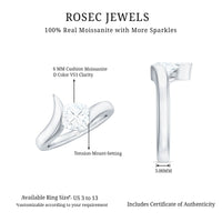 6X6 MM Cushion Cut Moissanite Solitaire Engagement Ring with Bypass Shank