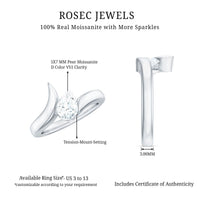 5X7mm Pear Cut Moissanite Solitaire Ring with Bypass Shank