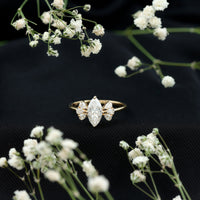 Marquise Cut Moissanite Engagement Ring with Trio