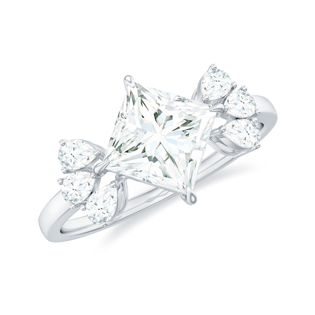 6 mm Princess Cut Moissanite Cluster Engagement Ring