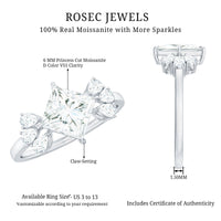 6 mm Princess Cut Moissanite Cluster Engagement Ring