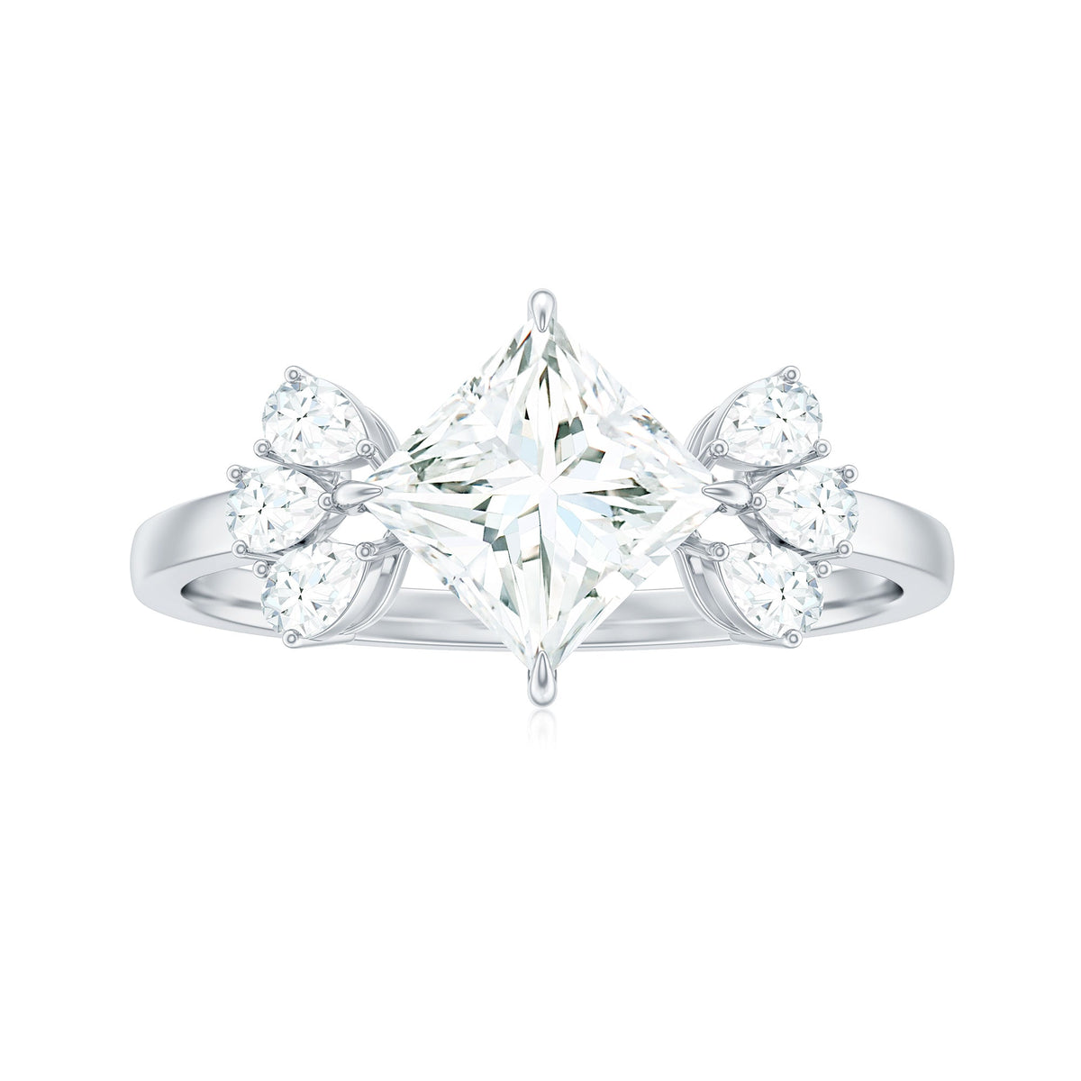 6 mm Princess Cut Moissanite Cluster Engagement Ring