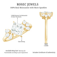 6 mm Princess Cut Moissanite Cluster Engagement Ring