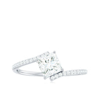 Certified Princess Cut Tilted Moissanite Solitaire Promise Ring