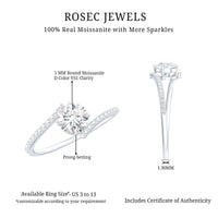 Certified Brilliant Cut Moissanite Solitaire Promise Ring with Bypass Shank