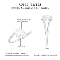 1.7 Carat Cushion Cut Solitaire Moissanite Bypass Engagement Ring
