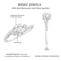 Round Shape Moissanite Bypass Engagement Ring with Side Stones