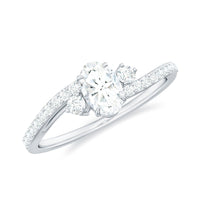 Oval Moissanite Bypass Engagement Ring with Side Stones