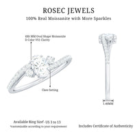 Oval Moissanite Bypass Engagement Ring with Side Stones