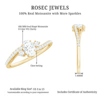 Oval Moissanite Bypass Engagement Ring with Side Stones