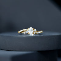 Oval Moissanite Bypass Engagement Ring with Side Stones