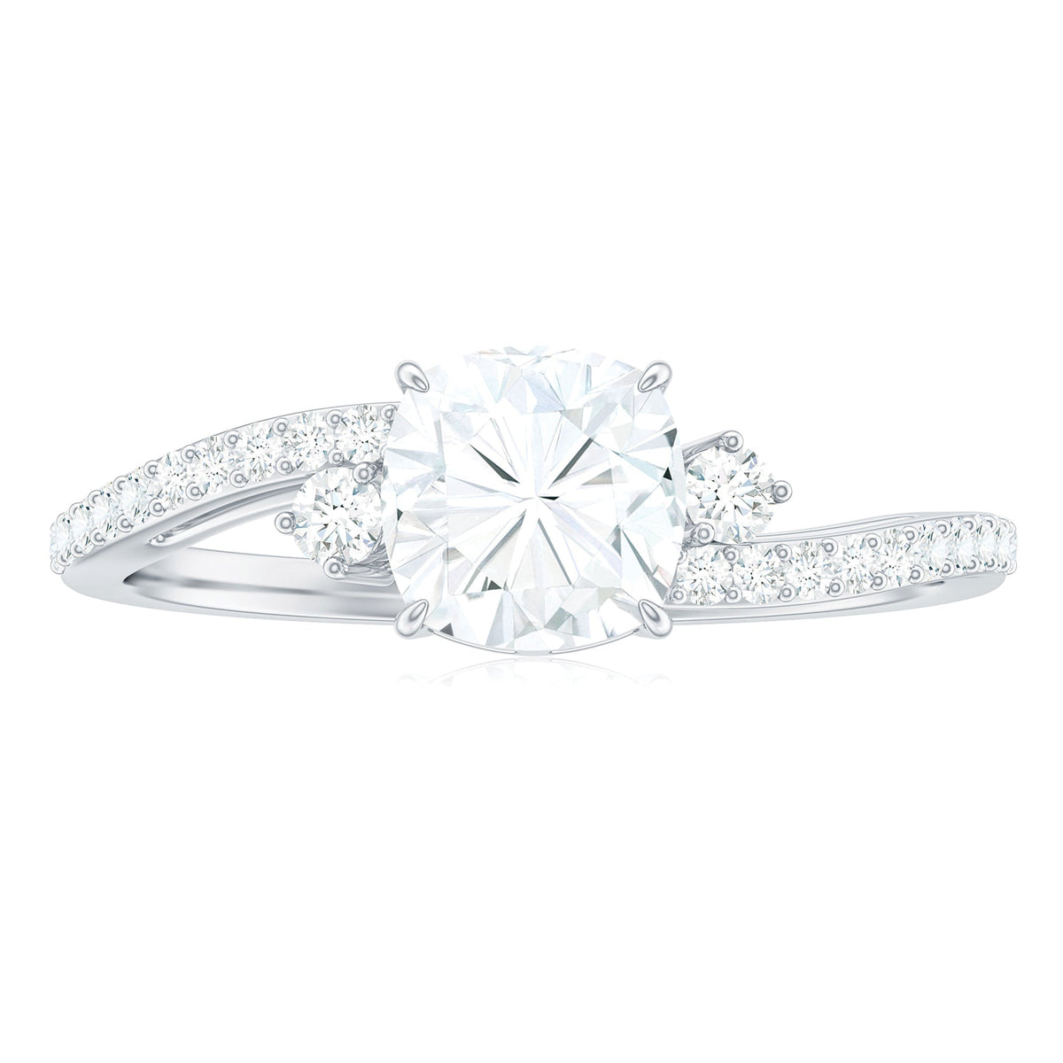 6X6 MM Cushion Cut Moissanite Bypass Engagement Ring for Women