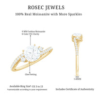6X6 MM Cushion Cut Moissanite Bypass Engagement Ring for Women
