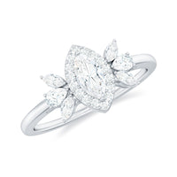 Certified Marquise Cut Moissanite Designer Halo Engagement Ring