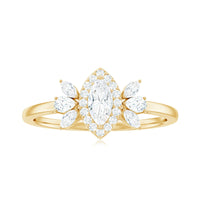 Certified Marquise Cut Moissanite Designer Halo Engagement Ring