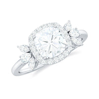 6mm Cushion Cut Moissanite Designer Halo Engagement Ring