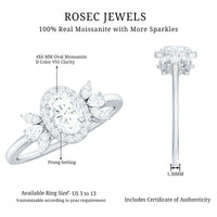 4x6mm Oval Cut Moissanite Halo Engagement Ring with Trio