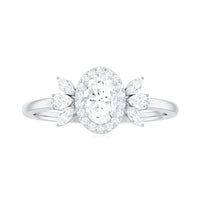 4x6mm Oval Cut Moissanite Halo Engagement Ring with Trio