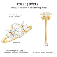 4x6mm Oval Cut Moissanite Halo Engagement Ring with Trio