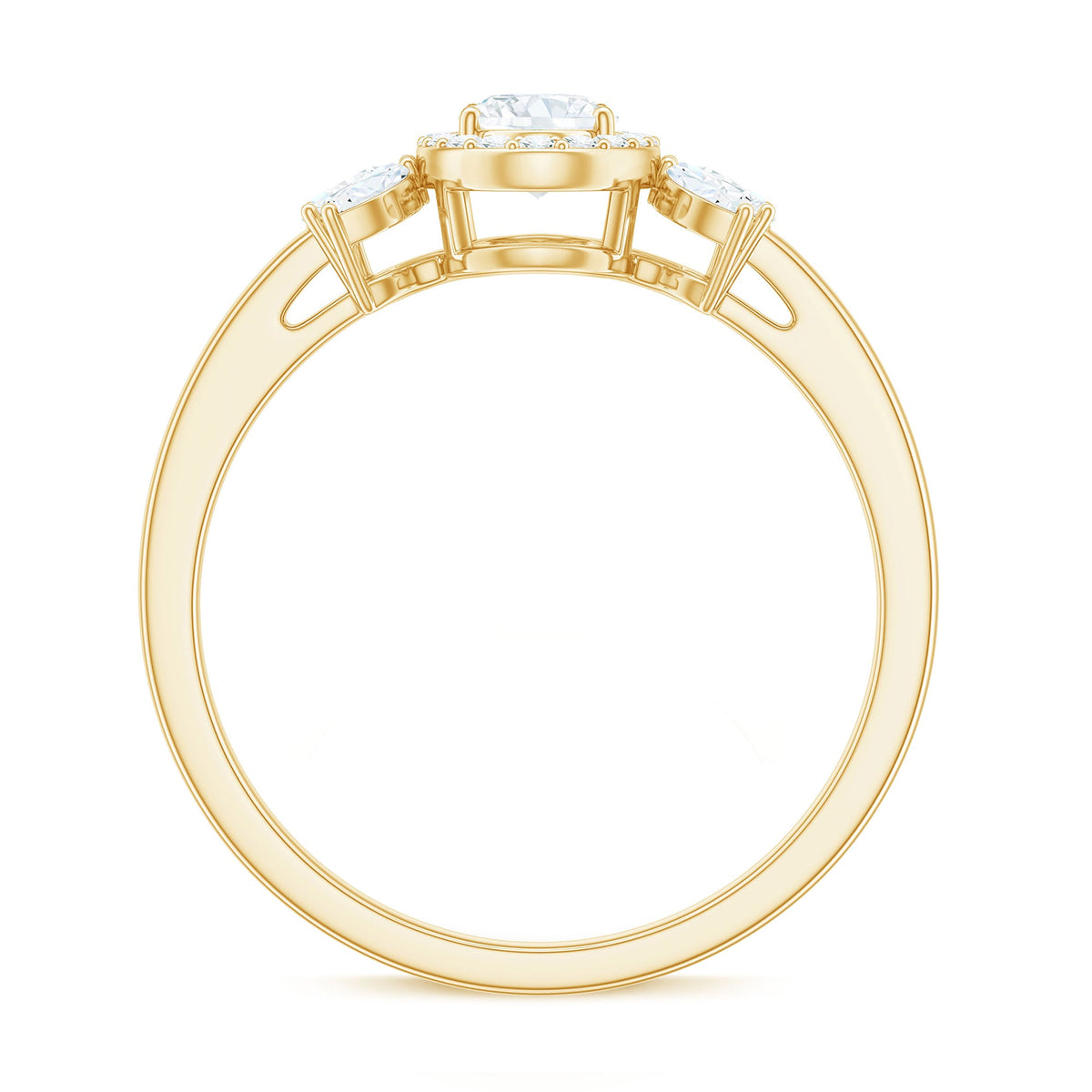 4x6mm Oval Cut Moissanite Halo Engagement Ring with Trio