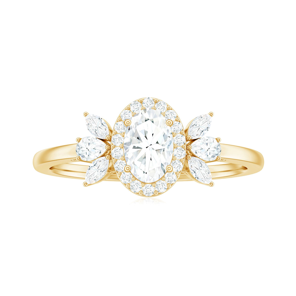 4x6mm Oval Cut Moissanite Halo Engagement Ring with Trio