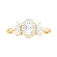 4x6mm Oval Cut Moissanite Halo Engagement Ring with Trio