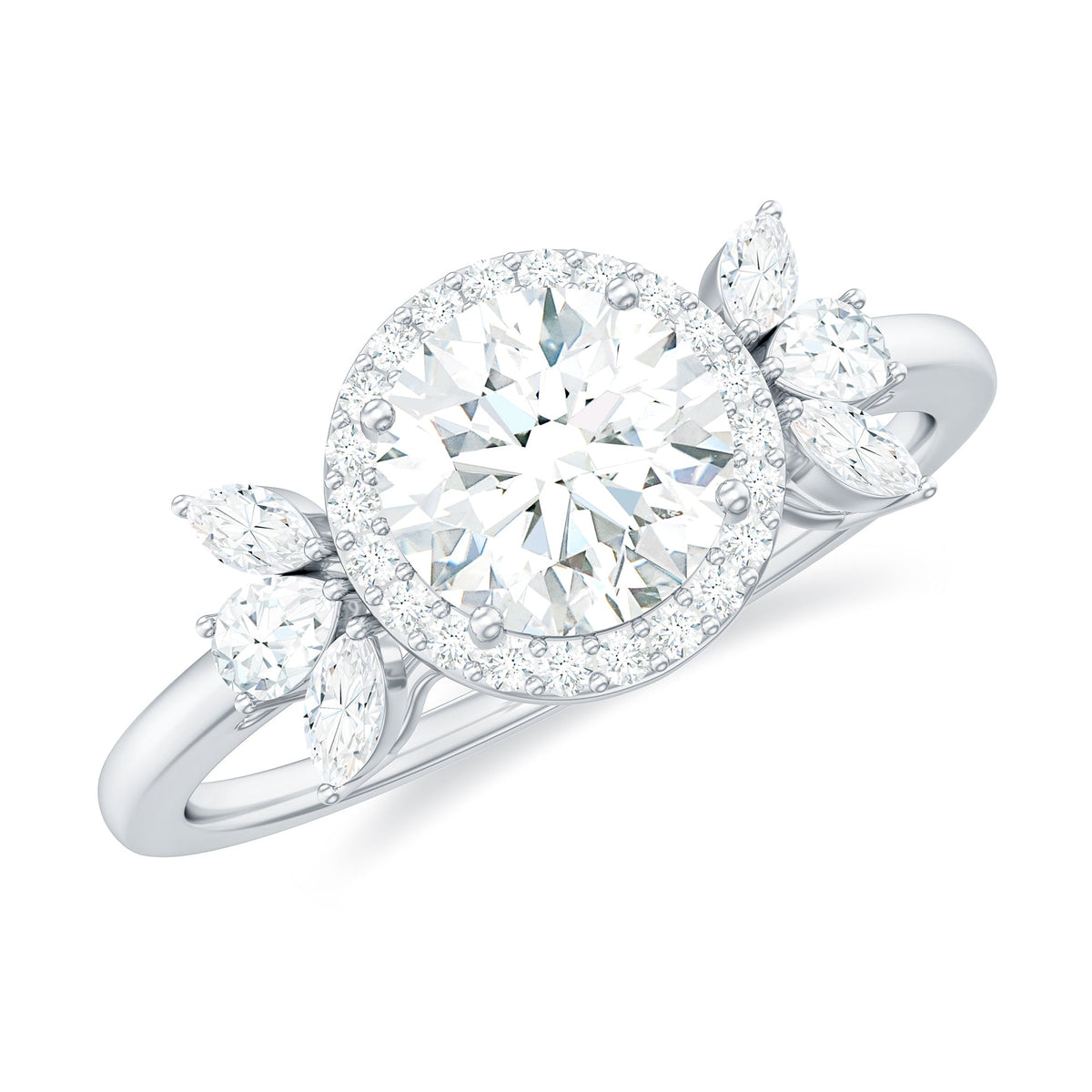6mm Round Shape Moissanite Designer Halo Engagement Ring