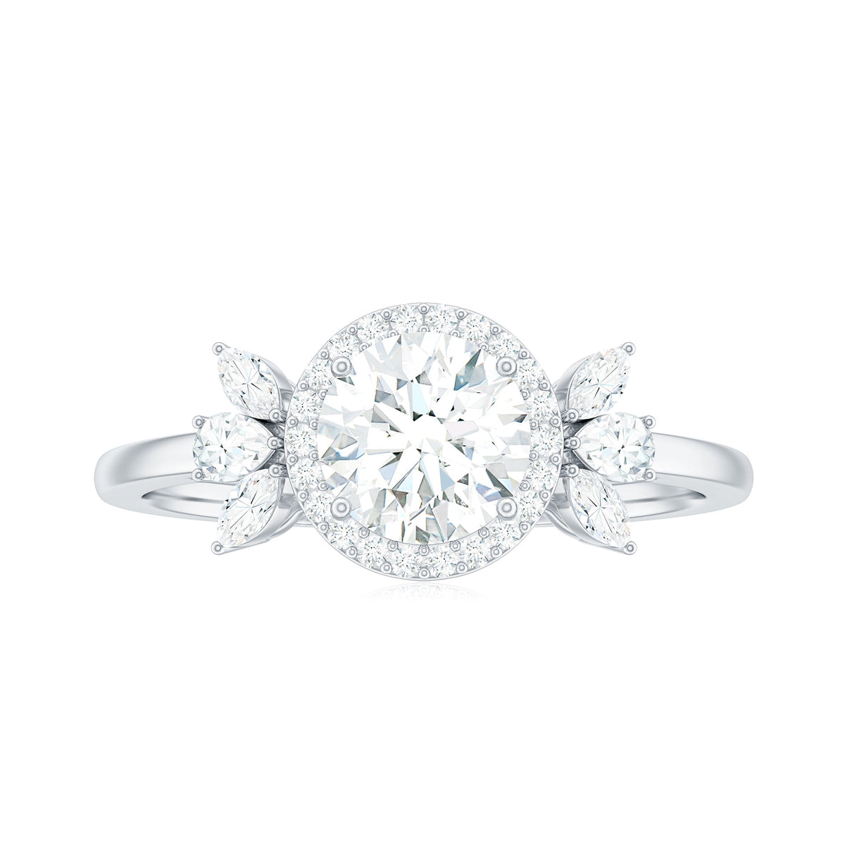 6mm Round Shape Moissanite Designer Halo Engagement Ring