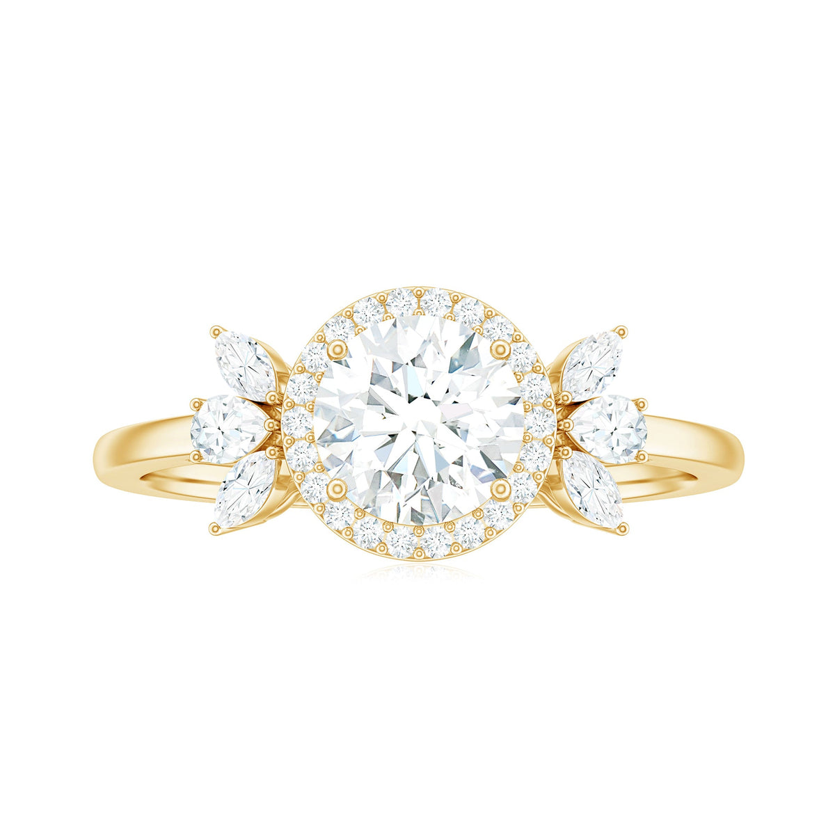 6mm Round Shape Moissanite Designer Halo Engagement Ring