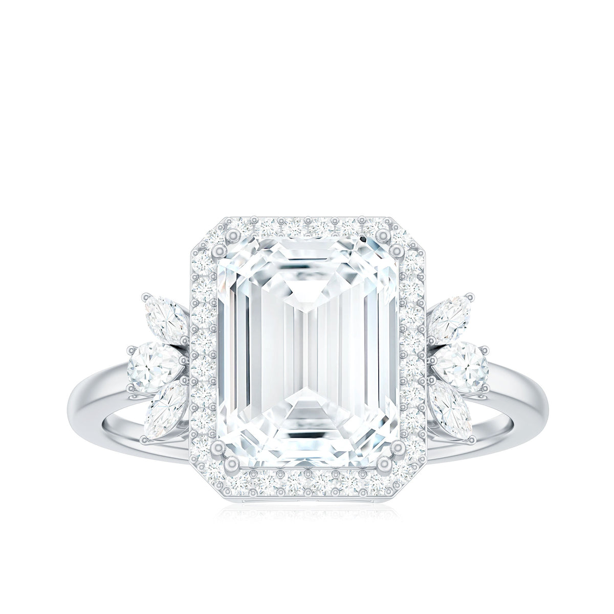 7X9 MM Emerald Cut Certified Moissanite Statement Engagement Ring
