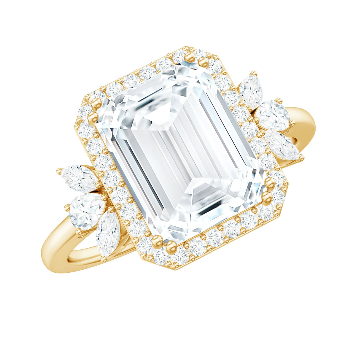 7X9 MM Emerald Cut Certified Moissanite Statement Engagement Ring