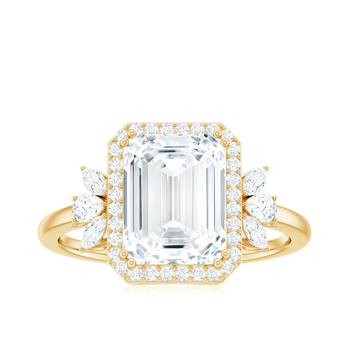 7X9 MM Emerald Cut Certified Moissanite Statement Engagement Ring