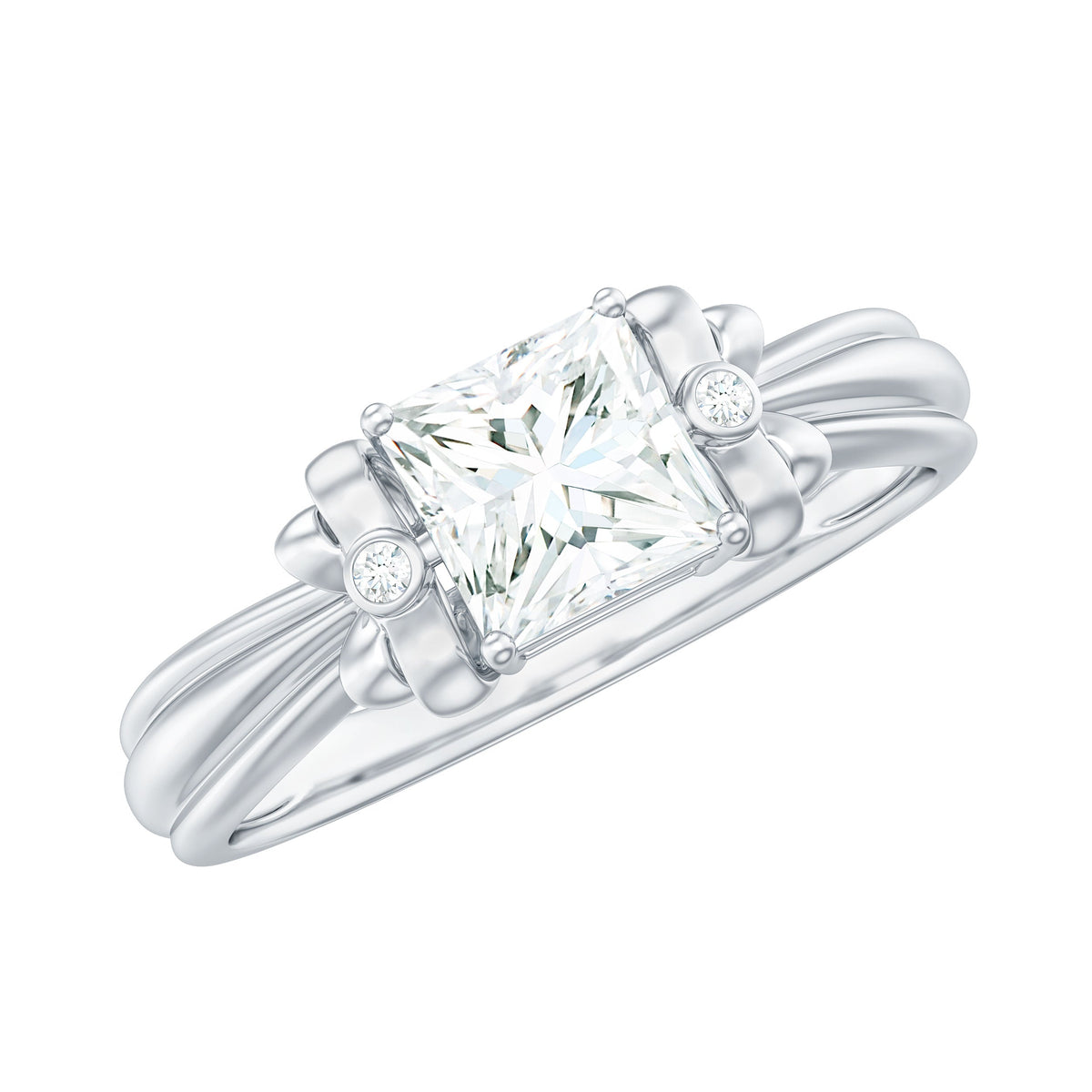 5 MM Princess Cut Certified Moissanite Designer Bow Engagement Ring