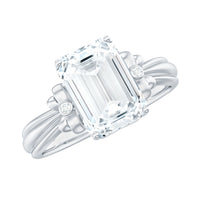 Certified Emerald Cut Moissanite Huge Engagement Ring