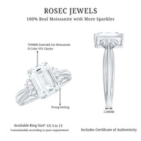 Certified Emerald Cut Moissanite Huge Engagement Ring